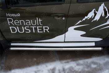 15 299 р. Защита порогов (Ø63 мм, нержавейка) Russtal  Renault Duster  HS (2015-2021) (с пластиковыми заглушками)  с доставкой в г. Калуга. Увеличить фотографию 2