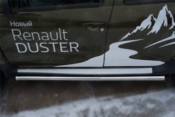 16 299 р. Защита порогов (Ø63 мм, нержавейка) Russtal  Renault Duster  HS (2015-2021) (торцы 90°)  с доставкой в г. Калуга. Увеличить фотографию 2