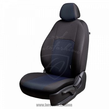 Чехлы для сидений Lord Autofashion Дублин (жаккард, 60/40) Renault Duster HS рестайлинг (2015-2021)  (Черный, вставка Ёж Синий)