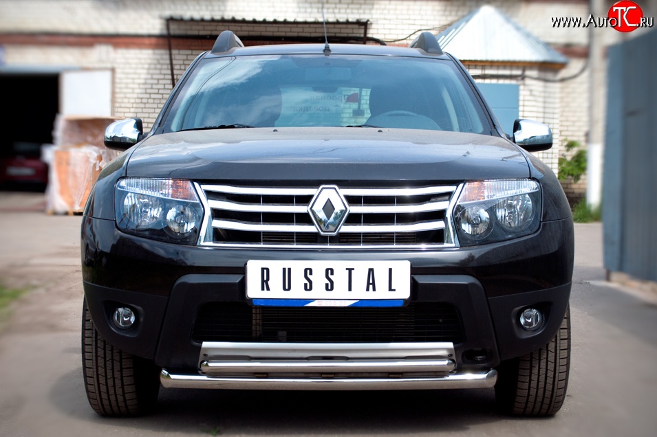 15 999 р. Защита переднего бампера (2 трубыØ63 и 42 мм, нержавейка) Russtal  Renault Duster  HS (2010-2015)  с доставкой в г. Калуга