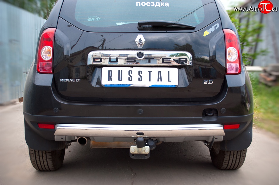 15 649 р. Защита заднего бампера (Ø75х42 мм, нержавейка, 4х4) Russtal  Renault Duster  HS (2010-2015)  с доставкой в г. Калуга