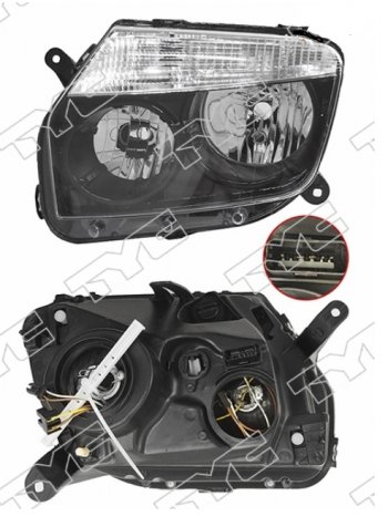7 299 р. Левая фара (чёрная, под электрокорректор) TYC  Renault Duster  HS (2010-2015)  с доставкой в г. Калуга. Увеличить фотографию 1