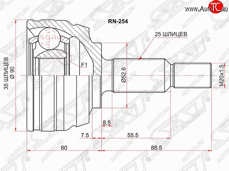 2 399 р. Шрус (наружный) 4WD SAT (35*25*52.6 мм)  Renault Duster  HS (2010-2015)  с доставкой в г. Калуга