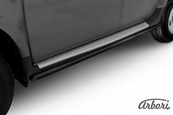 Защита штатных порогов Arbori (черная, d24 mm). Renault Duster HS дорестайлинг (2010-2015)