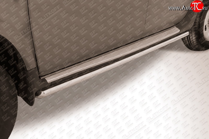 9 799 р. Защита порогов из круглой трубы диаметром 42 мм Slitkoff  Renault Duster  HS (2010-2021) (Нержавейка, Полированная)  с доставкой в г. Калуга