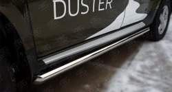 16 299 р. Защита порогов из круглой трубы диаметром 63 мм (рестайлинг) Russtal  Renault Duster  HS (2010-2015) (Защита порогов с со скосами на торцах (вариант 1))  с доставкой в г. Калуга. Увеличить фотографию 2