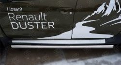 16 299 р. Защита порогов из круглой трубы диаметром 63 мм (рестайлинг) Russtal  Renault Duster  HS (2010-2015) (Защита порогов с со скосами на торцах (вариант 1))  с доставкой в г. Калуга. Увеличить фотографию 3