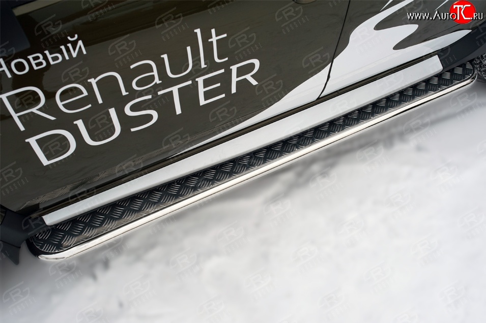 13 099 р. Широкая защита порогов (рестайлинг) Russtal  Renault Duster  HS (2010-2021) (Защита порогов с со скосами на торцах (вариант 1))  с доставкой в г. Калуга