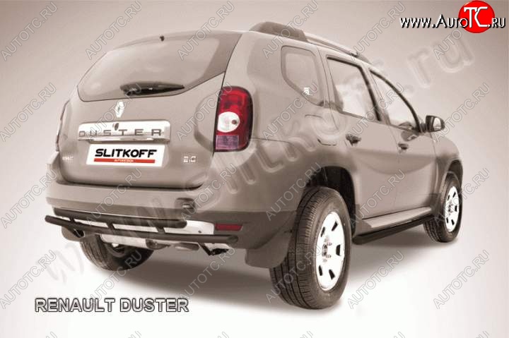 4 999 р. Защита задняя Slitkoff  Renault Duster  HS (2010-2015) (Цвет: серебристый)  с доставкой в г. Калуга