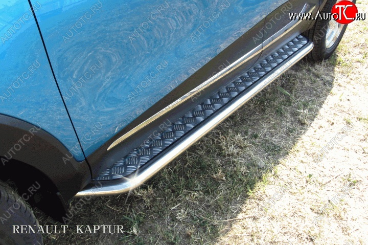 12 999 р. Широкая защита порогов с трубой диаметром d57 Slitkoff  Renault Kaptur (2016-2024) (Для автомобиля 2WD)  с доставкой в г. Калуга