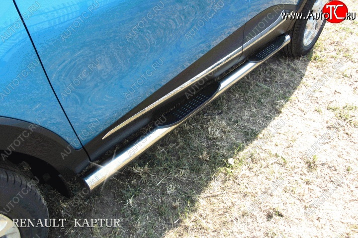 13 949 р. Защита порогов для ног из круглой трубы диаметром 76 мм Slitkoff  Renault Kaptur (2016-2024) (Для автомобиля 2WD)  с доставкой в г. Калуга