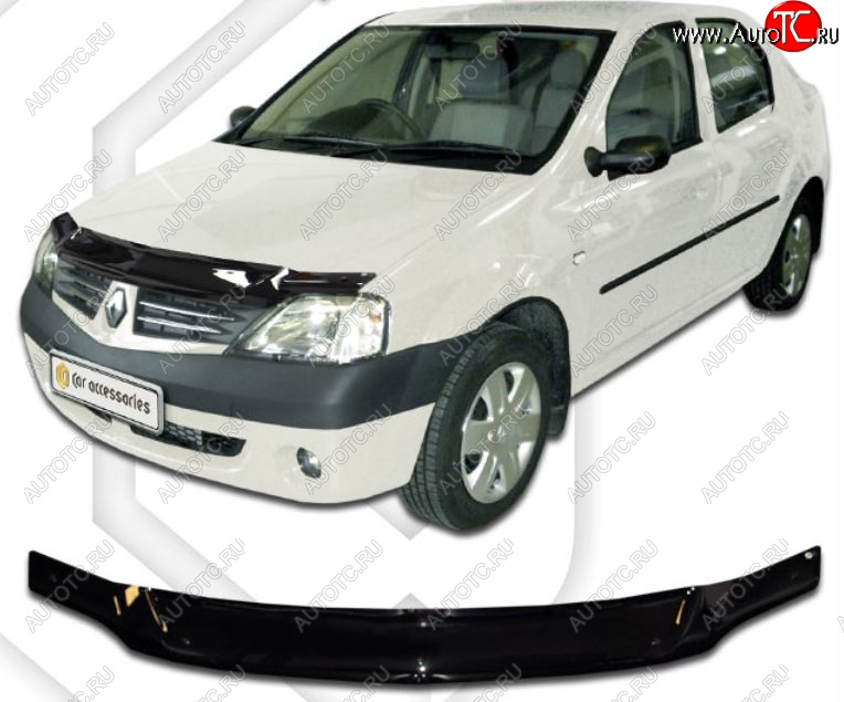 2 079 р. Дефлектор капота CA-Plastic  Renault Logan  1 (2004-2010) (Classic черный, Без надписи)  с доставкой в г. Калуга
