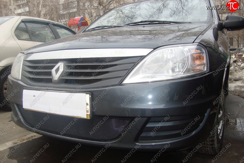 2 199 р. Защитная сетка на бампер Russtal (черная) Renault Logan 1 дорестайлинг (2004-2010)  с доставкой в г. Калуга