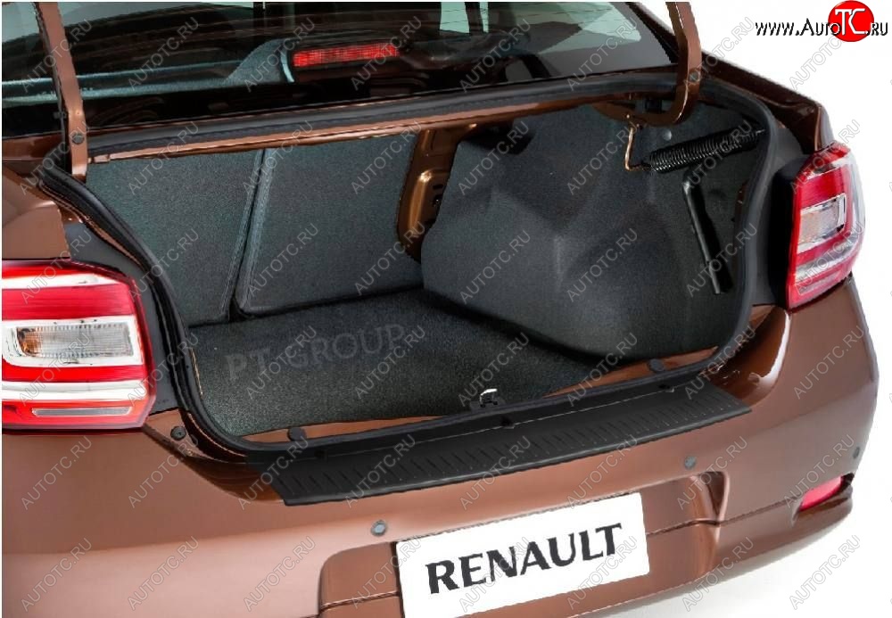 949 р. Накладка защитная на задний бампер Petroil Tuning Renault Logan 2 дорестайлинг (2014-2018) (Текстурная поверхность)  с доставкой в г. Калуга