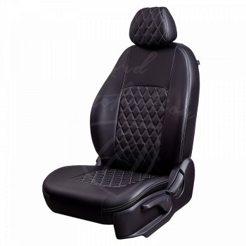 Чехлы для сидений Lord Autofashion Турин Ромб (экокожа, раздельная спинка) Renault Megane универсал  рестайлинг (2006-2009)  (Черный, вставка черная, строчка серая)
