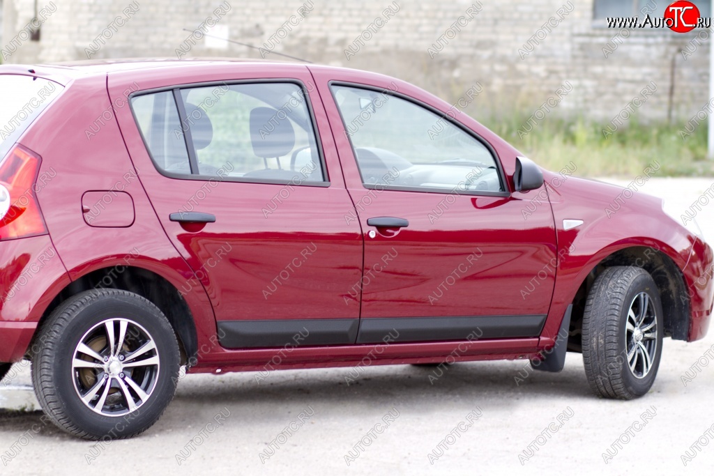 3 599 р. Молдинги дверей RA (Stepway, широкие, комплект)  Renault Sandero Stepway  (BS) (2010-2014) (Поверхность шагрень)  с доставкой в г. Калуга