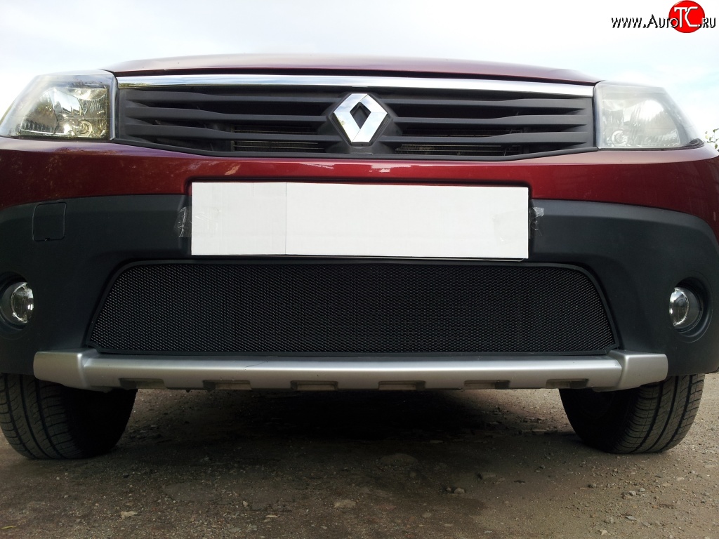 1 469 р. Сетка на бампер Russtal (черная)  Renault Sandero  (BS) (2009-2014)  с доставкой в г. Калуга