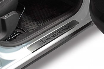 2 249 р. Пороги накладки в проем дверей Petroil Tuning  Renault Sandero  (B8) (2014-2018) (Нержавейка)  с доставкой в г. Калуга. Увеличить фотографию 3