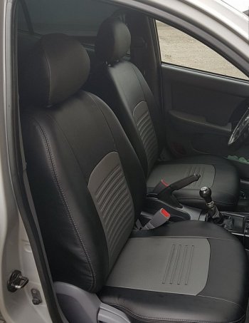 6 249 р. Чехлы для сидений Lord Autofashion Турин (экокожа)  Renault Sandero  (B8) (2014-2024) (Чёрный, вставка серая)  с доставкой в г. Калуга. Увеличить фотографию 2