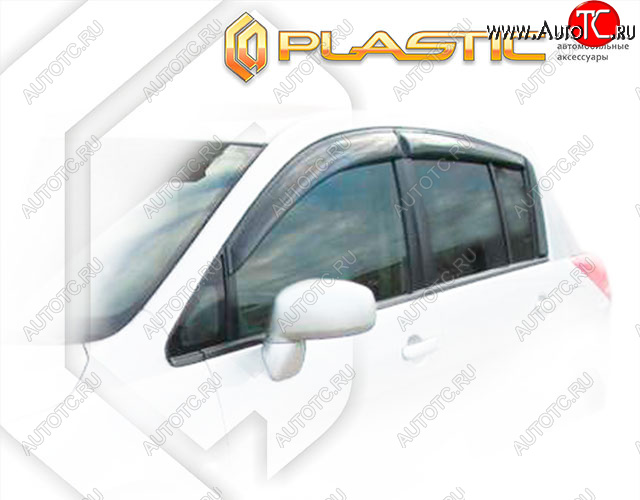 2 169 р. Ветровики дверей CA-Plastic  Nissan Tiida  1 хэтчбек (2007-2014) (Classic полупрозрачный, Без хром. молдинга)  с доставкой в г. Калуга