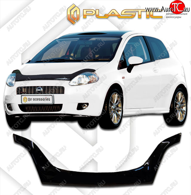 2 799 р. Дефлектор капота (exclusive) CA-Plastic  Fiat Punto  199 (2005-2012) (Classic чёрный, Без надписи)  с доставкой в г. Калуга