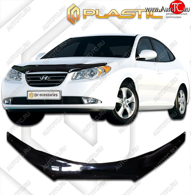 2 349 р. Дефлектор капота (exclusive) CA-Plastic  Hyundai Avante (2006-2010) (Classic чёрный, Без надписи)  с доставкой в г. Калуга