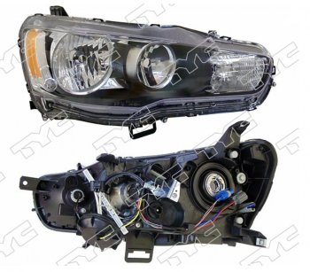 Правая фара (под электрокорректор, Евросвет) TYC Mitsubishi Lancer 10 седан рестайлинг (2011-2017)