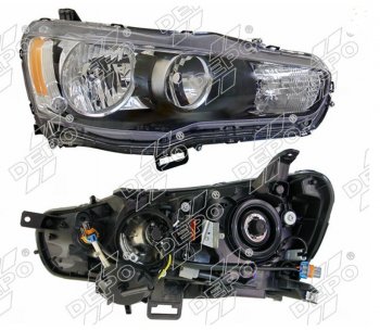 Правая фара (под электрокорректор, Евросвет) DEPO Mitsubishi Lancer 10 седан рестайлинг (2011-2017)