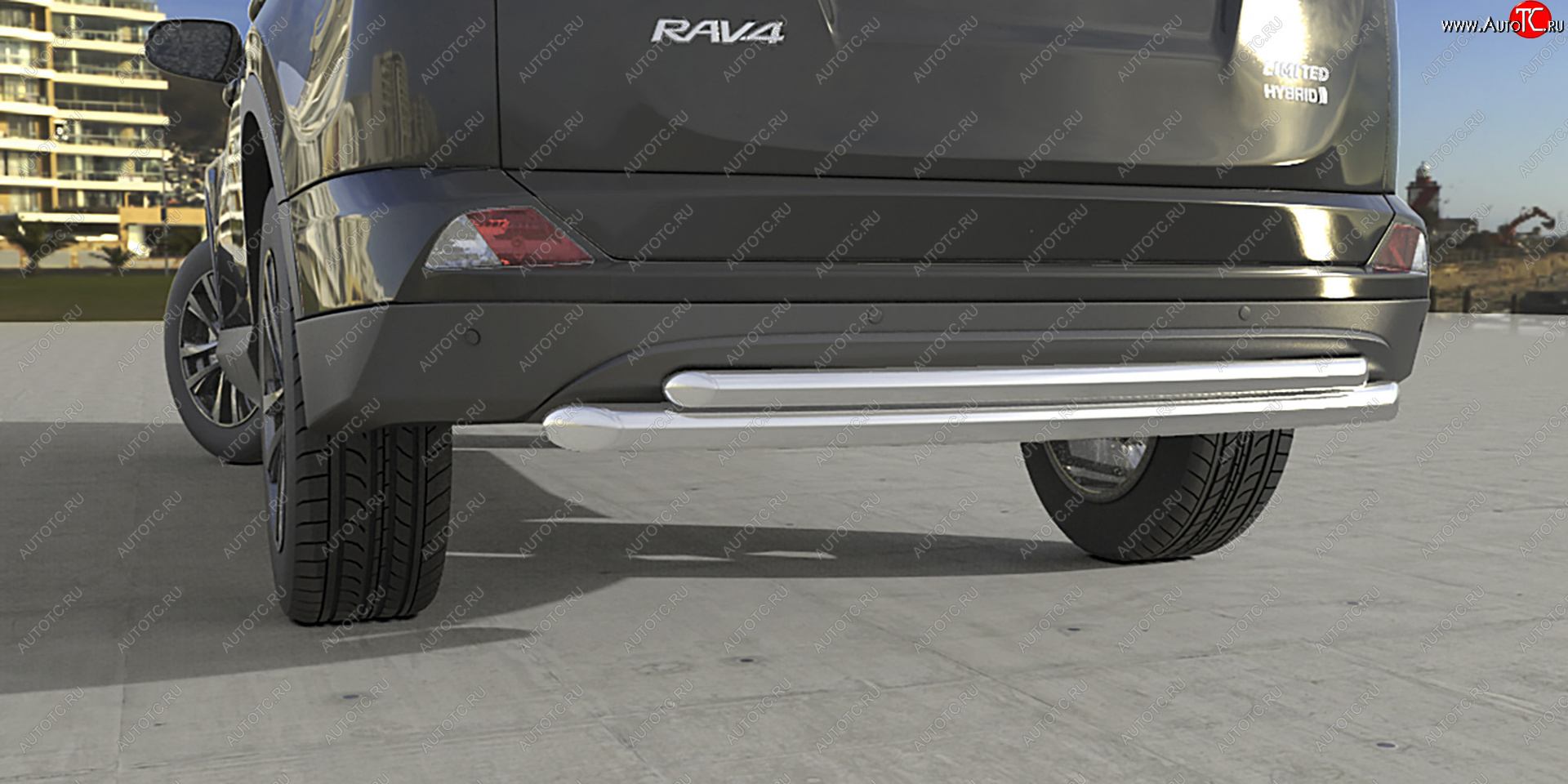 3 179 р. Защита заднего бампера (двойная, d57+d42) Arbori  Toyota RAV4  XA40 (2015-2019)  с доставкой в г. Калуга