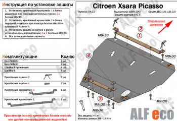 13 499 р. Защита картера двигателя и КПП (V-1.6; 1.8; 2.0) Alfeco  CITROEN Xsara picasso (1999-2012) (Алюминий 4 мм)  с доставкой в г. Калуга. Увеличить фотографию 1