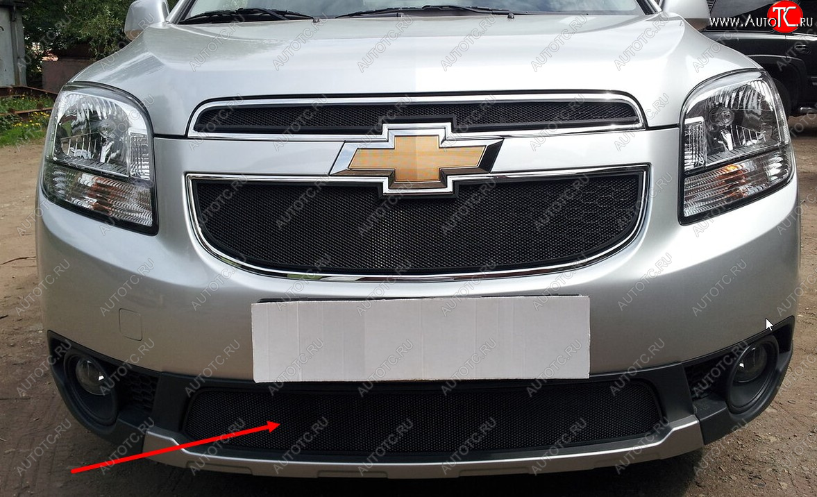 2 899 р. Защитная сетка радиатора в бампер (ячейка 3х7 мм, комплект) Стрелка 11 Стандарт Chevrolet Orlando (2011-2018) (черная)  с доставкой в г. Калуга