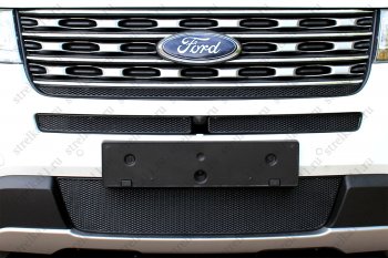 3 999 р. Защитная сетка в бампер (ячейка 4х10 мм, середина) Alfeco Премиум  Ford Explorer  U502 (2015-2018) (Чёрная)  с доставкой в г. Калуга. Увеличить фотографию 2