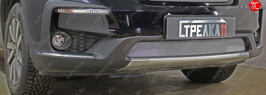 2 799 р. Защитная сетка радиатора в бампер (ячейка 3х7 мм, низ) Стрелка11 Стандарт  Honda Pilot  YF6 (2018-2024) (хром)  с доставкой в г. Калуга