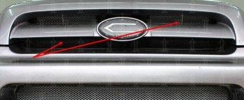 2 799 р. Защитная сетка в решетку радиатора (ячейка 3х7 мм, 2 части) Стрелка11 Стандарт  Hyundai Santa Fe  1 (2000-2012) (черная)  с доставкой в г. Калуга. Увеличить фотографию 1