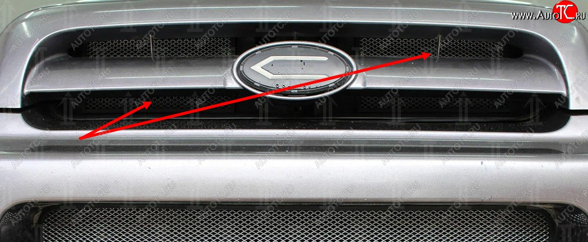 2 799 р. Защитная сетка в решетку радиатора (ячейка 3х7 мм, 2 части) Стрелка11 Стандарт  Hyundai Santa Fe  1 (2000-2012) (черная)  с доставкой в г. Калуга