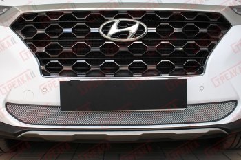 Защитная сетка радиатора в бампер (ячейка 3х7 мм) Стрелка11 Стандарт Hyundai (Хюндаи) Santa Fe (Санта)  4 TM (2018-2021) 4 TM дорестайлинг  (хром)