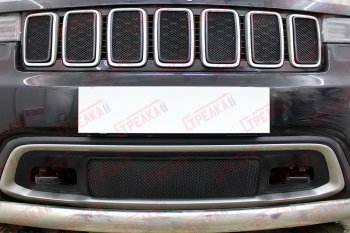 5 899 р. Защитная сетка в решетку радиатора (ячейка 3х7 мм, 7 частей) Стрелка11 Стандарт Jeep Grand Cherokee WK2 2-ой рестайлинг (2018-2024) (черная)  с доставкой в г. Калуга. Увеличить фотографию 1