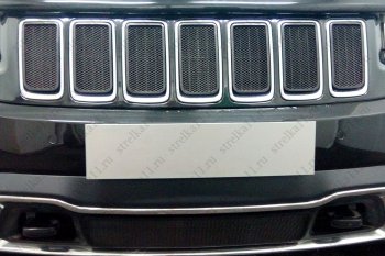 Защитная сетка в решетку радиатора (ячейка 3х7 мм, 7 частей, Laredo, Limited) Стрелка11 Стандарт Jeep (Джип) Grand Cherokee (Гран)  WK2 (2013-2018) WK2 1-ый рестайлинг  (черная)