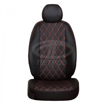 Чехлы сидений (экокожа, 2/3 airbag, №2) ПЕТРОВ Орегон Ромб Renault Duster HS рестайлинг (2015-2021)  (черный/красная нить)
