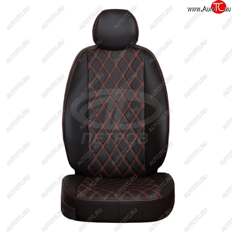4 999 р. Чехлы сидений (экокожа, 2/3 airbag, №2) ПЕТРОВ Орегон Ромб  Renault Duster  HS (2015-2021) (черный/красная нить)  с доставкой в г. Калуга