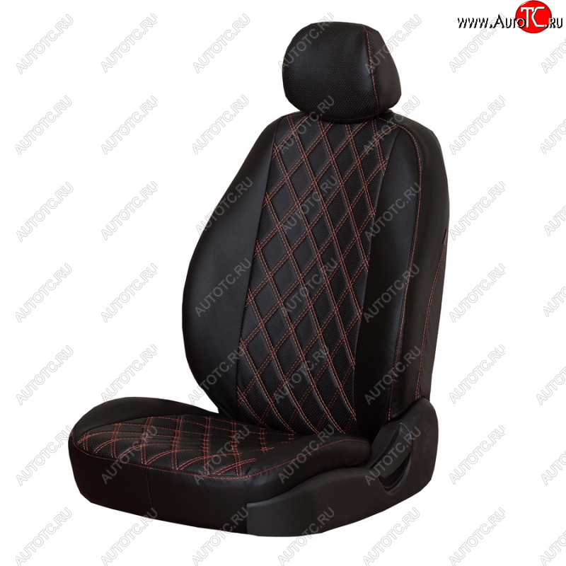 4 999 р. Чехлы сидений (экокожа) ПЕТРОВ Орегон Ромб  Hyundai Creta  GS (2015-2021) (черный/красная нить)  с доставкой в г. Калуга