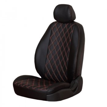 Чехлы сидений (экокожа, 2/3, airbag) ПЕТРОВ Орегон Ромб Renault Duster HM (2020-2024)  (черный/красная нить)