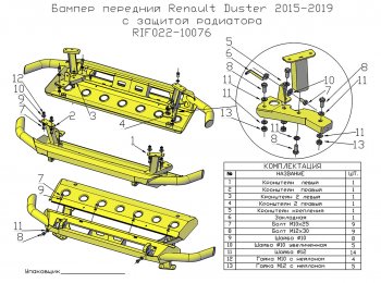 35 849 р. Бампер передний силовой РИФ  Renault Duster  HS (2015-2021) (С защитой радиатора)  с доставкой в г. Калуга. Увеличить фотографию 10