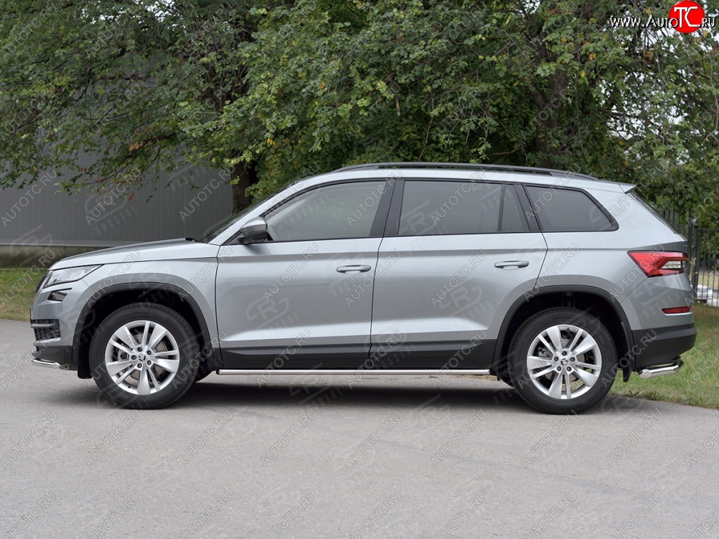 15 699 р. Пороги накладки труба d42 (v 1) SLITKOFF  Skoda Kodiaq  NU7 (2017-2021) дорестайлинг (Неокрашенные)  с доставкой в г. Калуга