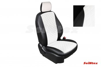 Чехлы для сидений (компл-я с подлокотником) Seintex (экокожа, ромб) Skoda Kodiaq NU7 дорестайлинг (2017-2021)  (Черный+белый)
