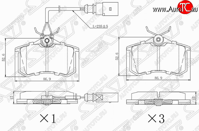 1 029 р. Комплект задних тормозных колодок SAT (с датчиком износа) Skoda Octavia A7 рестайлинг лифтбэк (2016-2020)  с доставкой в г. Калуга