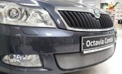 1 539 р. Сетка на бампер Russtal (хром) Skoda Octavia A5 лифтбэк рестайлинг (2008-2013)  с доставкой в г. Калуга. Увеличить фотографию 2