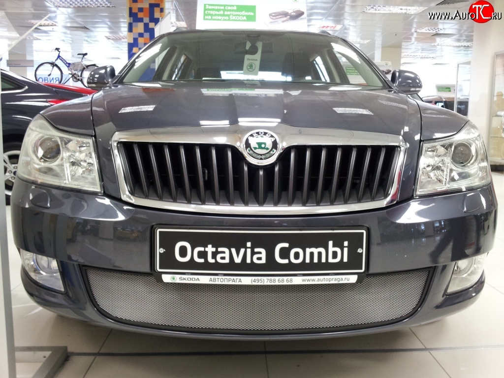 1 539 р. Сетка на бампер Russtal (хром) Skoda Octavia A5 лифтбэк рестайлинг (2008-2013)  с доставкой в г. Калуга