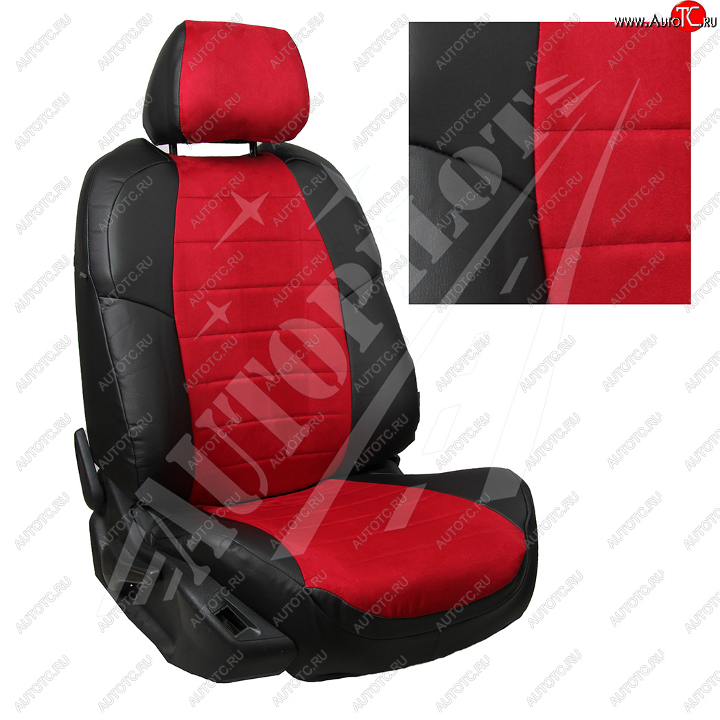 13 449 р. Чехлы сидений AUTOPILOT Алькантара (40/60 с вырезом под подлокотник, 2 П- и 3 Г-образных подголовника)  Skoda Rapid  NH3 (2012-2020), Volkswagen Polo  Mk6 (2020-2022) (Черный + Красный)  с доставкой в г. Калуга