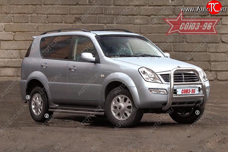 15 749 р. Защита переднего бампера (с кенгурином и подножкой) Souz-96 (d76) SSANGYONG Rexton Y200 (2001-2006)  с доставкой в г. Калуга